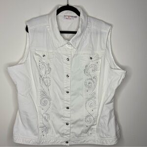 Quaker Factory White Rhinestone Detailed Denim Western Vest Size 3x